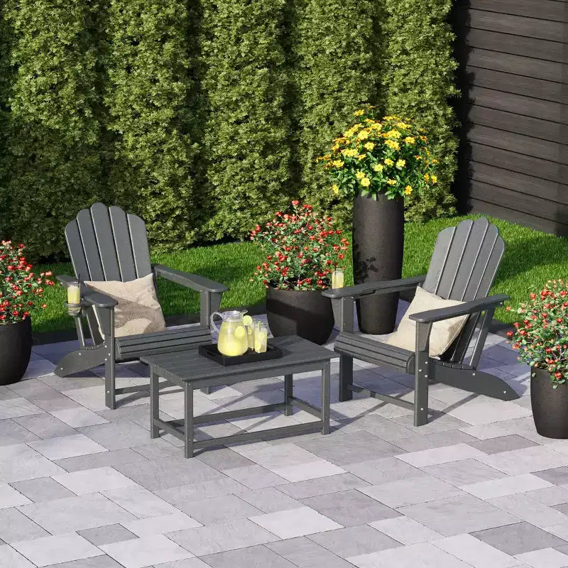 WestinTrends Highland 3-Piece Adirondack Chairs with Cup Holders and Coffee Table Set