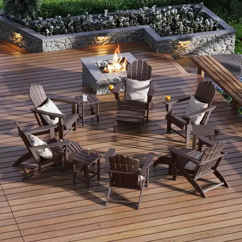 WestinTrends Highland 12-Piece HDPE Outdoor Patio Furniture Adirondack Chair Conversation Table Set