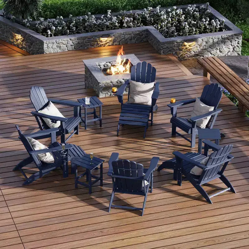 WestinTrends Highland 12-Piece HDPE Outdoor Patio Furniture Adirondack Chair Conversation Table Set