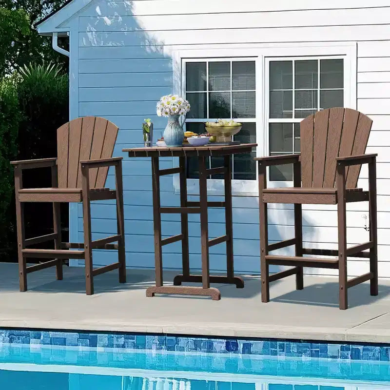 Hyleory 3-Piece HDPE Patio Bar Set with Adirondack Bar Stools - Durable Outdoor Furniture for Stylish Entertaining