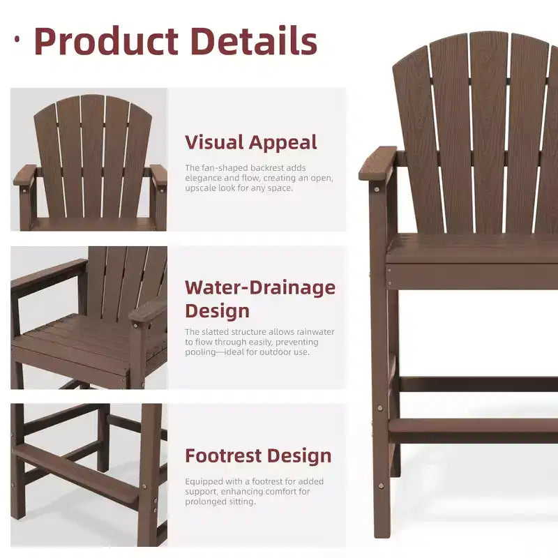 Hyleory 3-Piece HDPE Patio Bar Set with Adirondack Bar Stools - Durable Outdoor Furniture for Stylish Entertaining