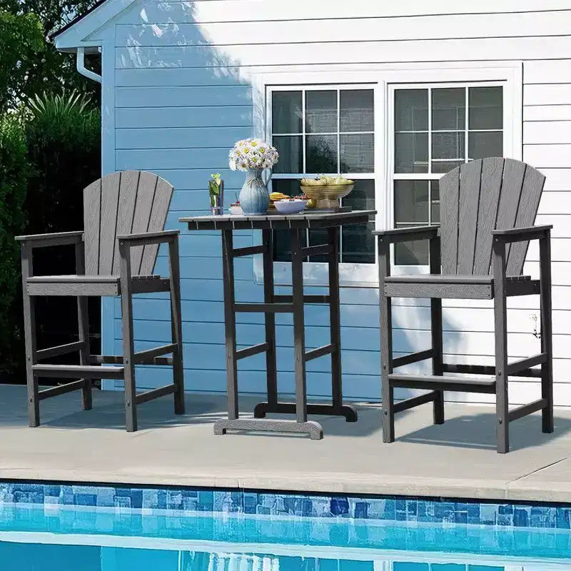Hyleory 3-Piece HDPE Patio Bar Set with Adirondack Bar Stools - Durable Outdoor Furniture for Stylish Entertaining