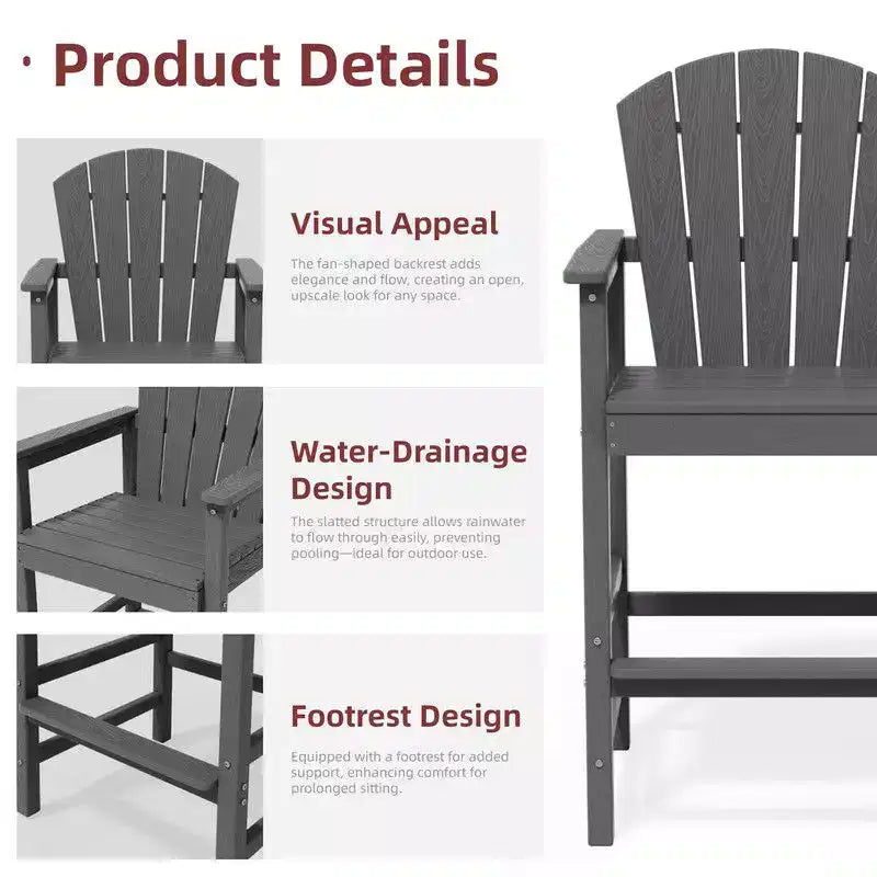 Hyleory 3-Piece HDPE Patio Bar Set with Adirondack Bar Stools - Durable Outdoor Furniture for Stylish Entertaining