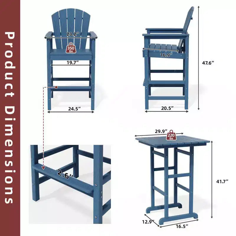Hyleory 3-Piece HDPE Patio Bar Set with Adirondack Bar Stools - Durable Outdoor Furniture for Stylish Entertaining