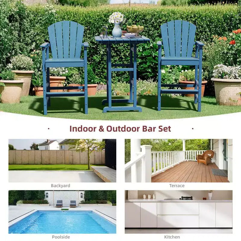 Hyleory 3-Piece HDPE Patio Bar Set with Adirondack Bar Stools - Durable Outdoor Furniture for Stylish Entertaining