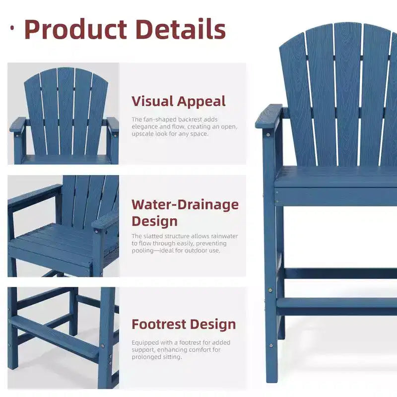 Hyleory 3-Piece HDPE Patio Bar Set with Adirondack Bar Stools - Durable Outdoor Furniture for Stylish Entertaining