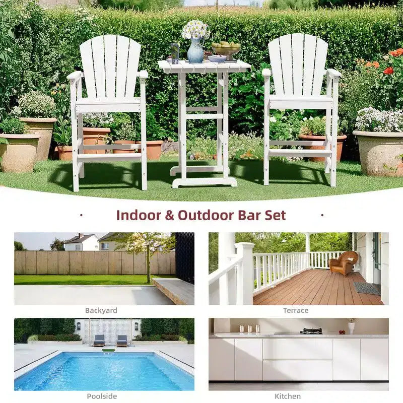 Hyleory 3-Piece HDPE Patio Bar Set with Adirondack Bar Stools - Durable Outdoor Furniture for Stylish Entertaining