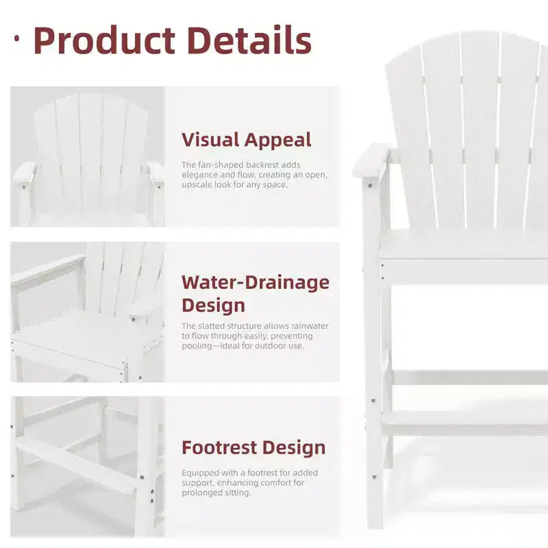 Hyleory 3-Piece HDPE Patio Bar Set with Adirondack Bar Stools - Durable Outdoor Furniture for Stylish Entertaining