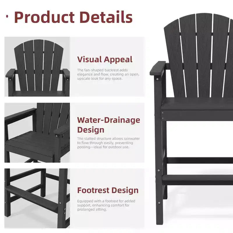 Hyleory 3-Piece HDPE Patio Bar Set with Adirondack Bar Stools - Durable Outdoor Furniture for Stylish Entertaining