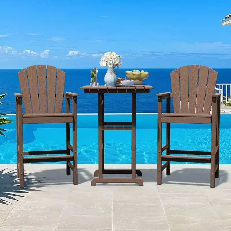 Hyleory 3-Piece HDPE Patio Bar Set with Adirondack Bar Stools - Durable Outdoor Furniture for Stylish Entertaining