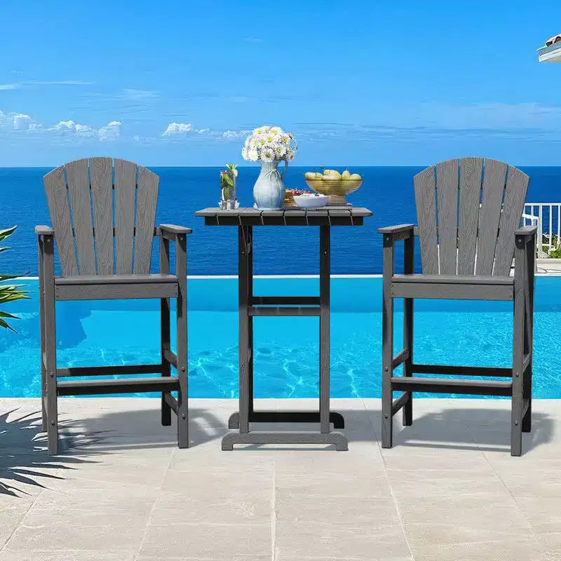 Hyleory 3-Piece HDPE Patio Bar Set with Adirondack Bar Stools - Durable Outdoor Furniture for Stylish Entertaining