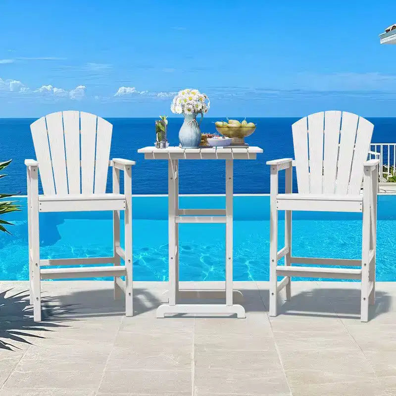 Hyleory 3-Piece HDPE Patio Bar Set with Adirondack Bar Stools - Durable Outdoor Furniture for Stylish Entertaining