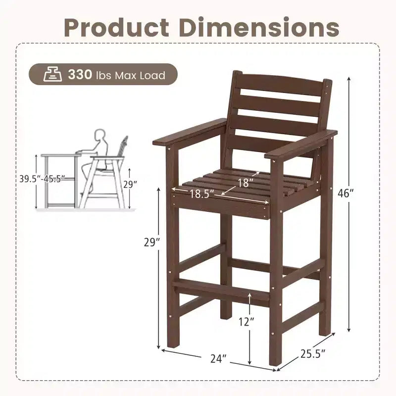 Costway Patio Adirondack Bar Chairs Set of 2 with Wide Armrests & Footrest Backrest Black/Brown/Gray/Navy