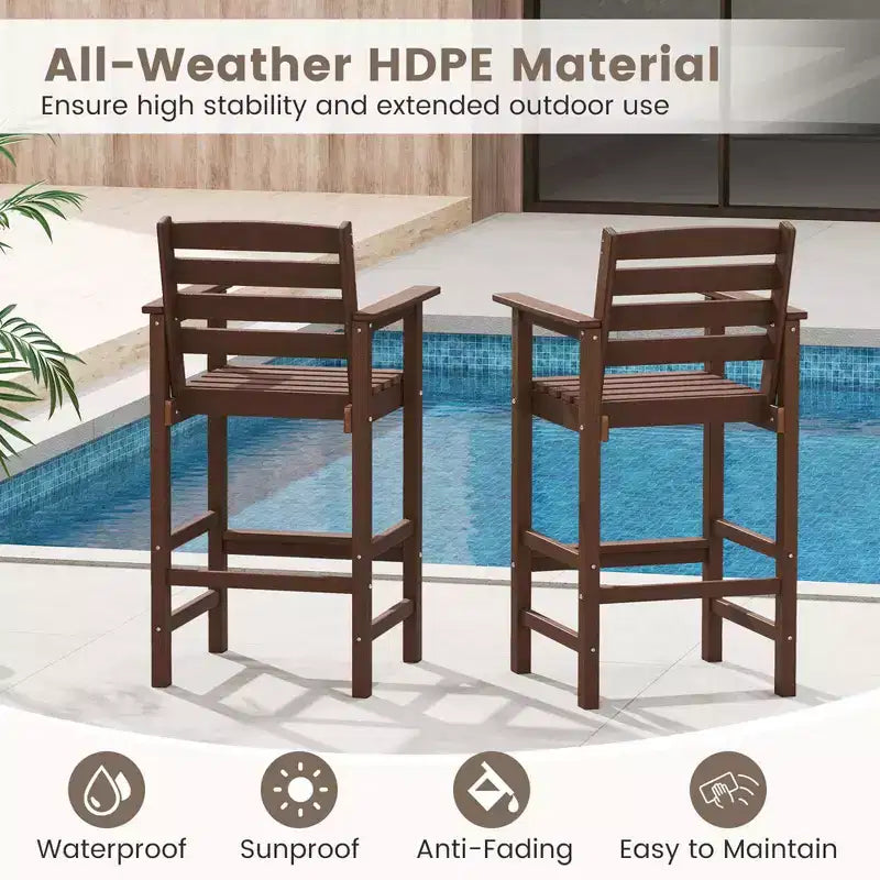 Costway Patio Adirondack Bar Chairs Set of 2 with Wide Armrests & Footrest Backrest Black/Brown/Gray/Navy