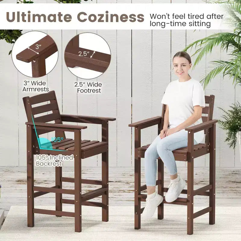 Costway Patio Adirondack Bar Chairs Set of 2 with Wide Armrests & Footrest Backrest Black/Brown/Gray/Navy