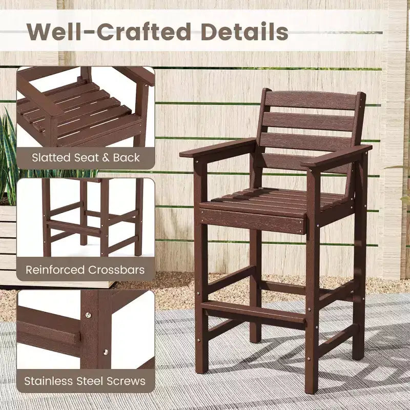 Costway Patio Adirondack Bar Chairs Set of 2 with Wide Armrests & Footrest Backrest Black/Brown/Gray/Navy