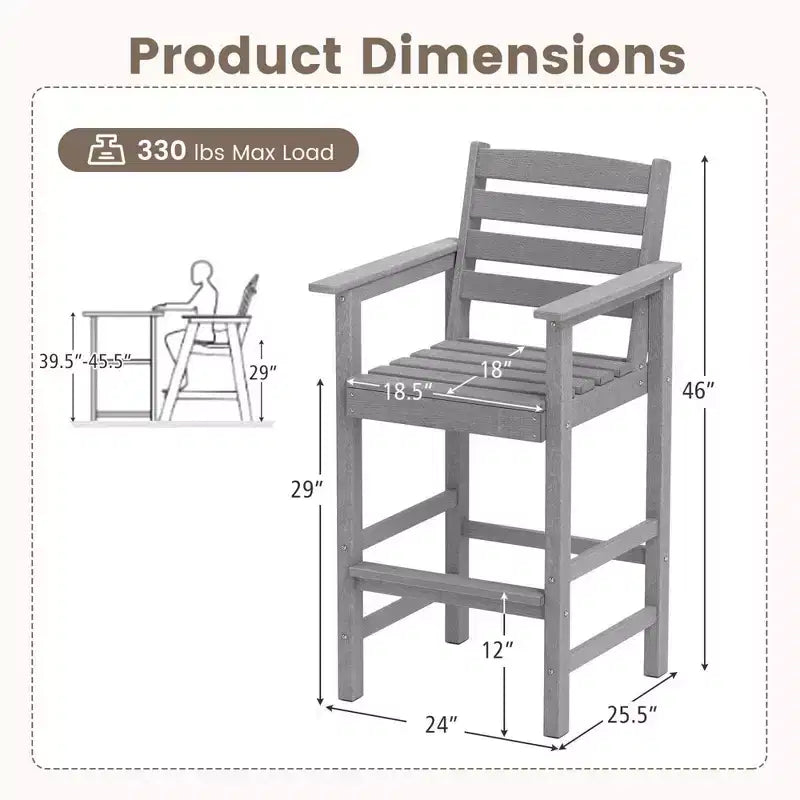 Costway Patio Adirondack Bar Chairs Set of 2 with Wide Armrests & Footrest Backrest Black/Brown/Gray/Navy