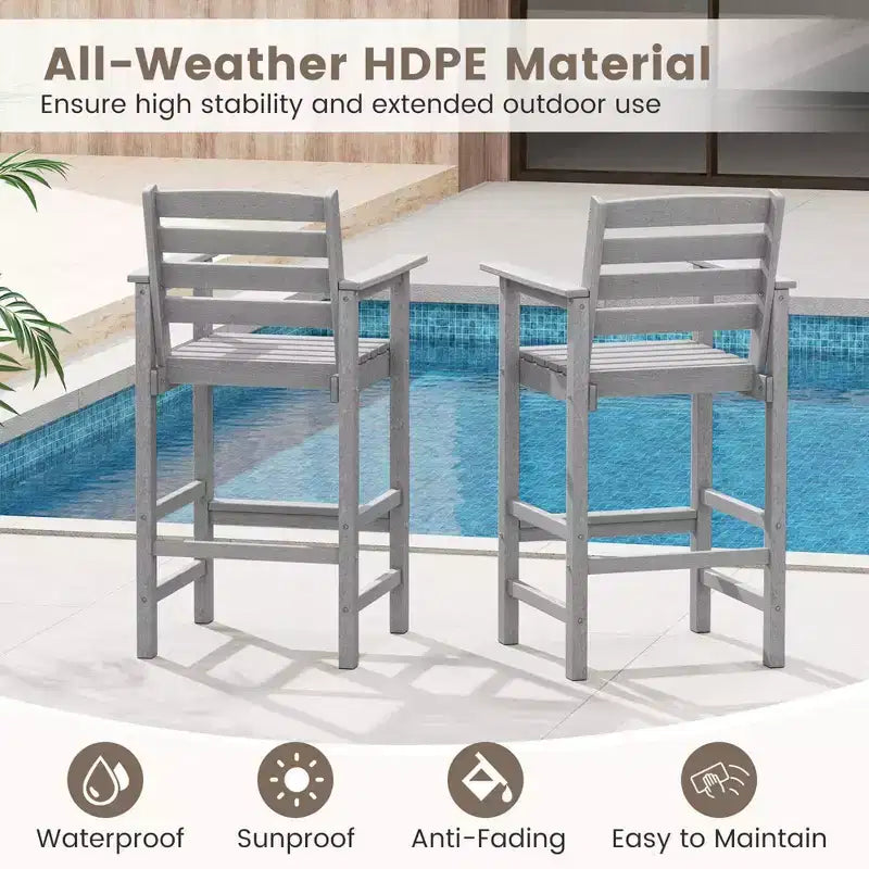 Costway Patio Adirondack Bar Chairs Set of 2 with Wide Armrests & Footrest Backrest Black/Brown/Gray/Navy