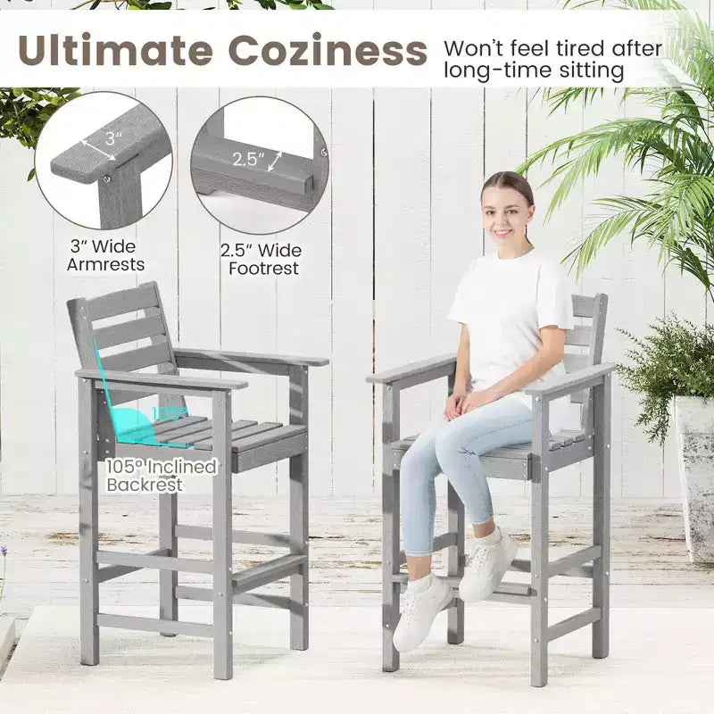 Costway Patio Adirondack Bar Chairs Set of 2 with Wide Armrests & Footrest Backrest Black/Brown/Gray/Navy