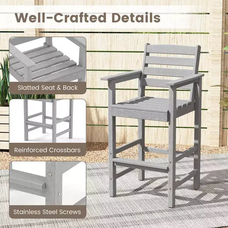 Costway Patio Adirondack Bar Chairs Set of 2 with Wide Armrests & Footrest Backrest Black/Brown/Gray/Navy