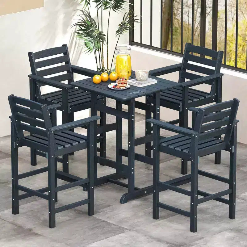Costway Patio Adirondack Bar Chairs Set of 2 with Wide Armrests & Footrest Backrest Black/Brown/Gray/Navy