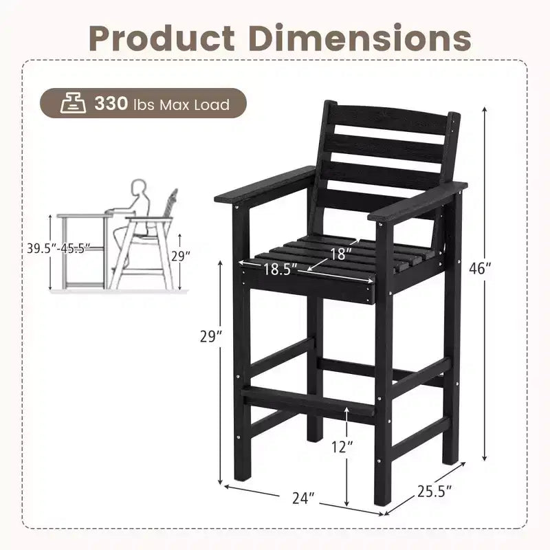Costway Patio Adirondack Bar Chairs Set of 2 with Wide Armrests & Footrest Backrest Black/Brown/Gray/Navy