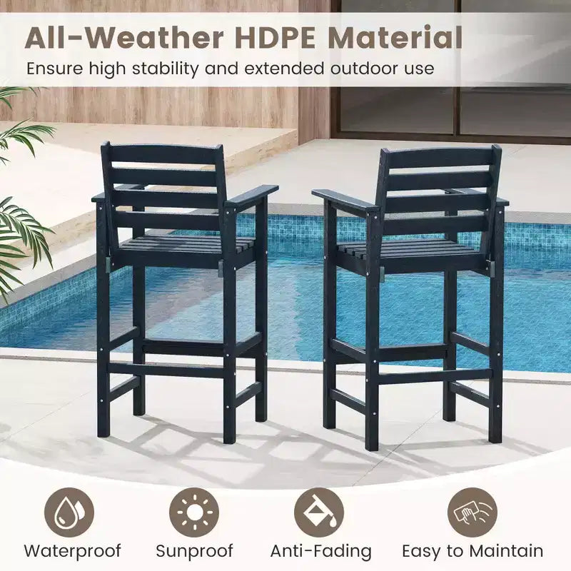 Costway Patio Adirondack Bar Chairs Set of 2 with Wide Armrests & Footrest Backrest Black/Brown/Gray/Navy
