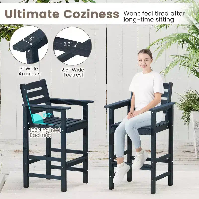 Costway Patio Adirondack Bar Chairs Set of 2 with Wide Armrests & Footrest Backrest Black/Brown/Gray/Navy