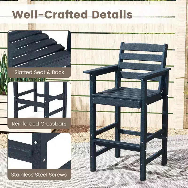 Costway Patio Adirondack Bar Chairs Set of 2 with Wide Armrests & Footrest Backrest Black/Brown/Gray/Navy