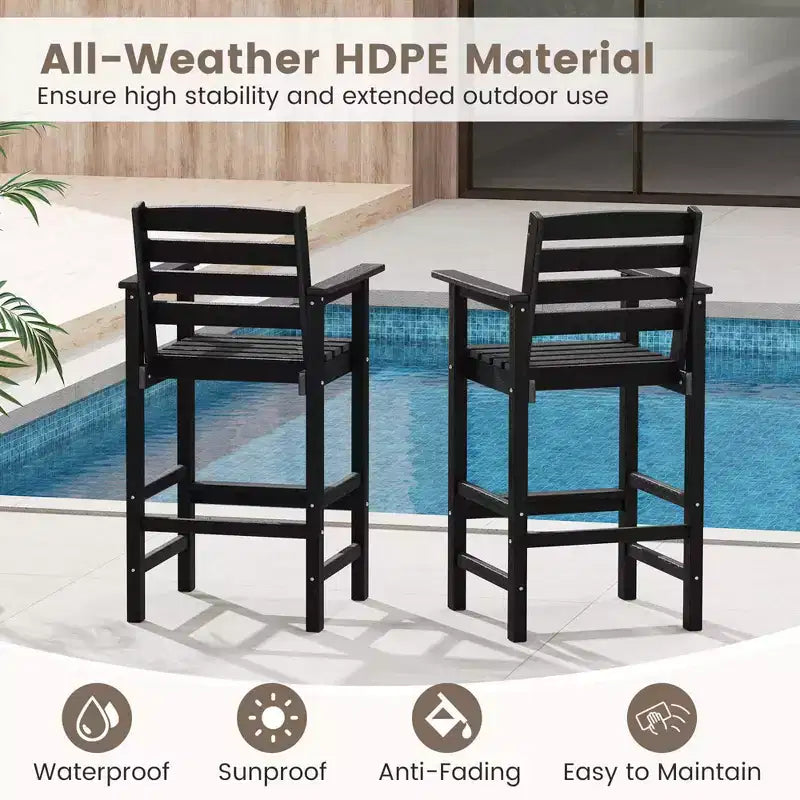 Costway Patio Adirondack Bar Chairs Set of 2 with Wide Armrests & Footrest Backrest Black/Brown/Gray/Navy