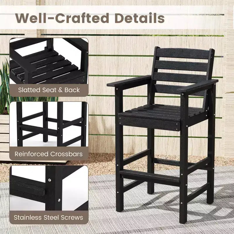 Costway Patio Adirondack Bar Chairs Set of 2 with Wide Armrests & Footrest Backrest Black/Brown/Gray/Navy