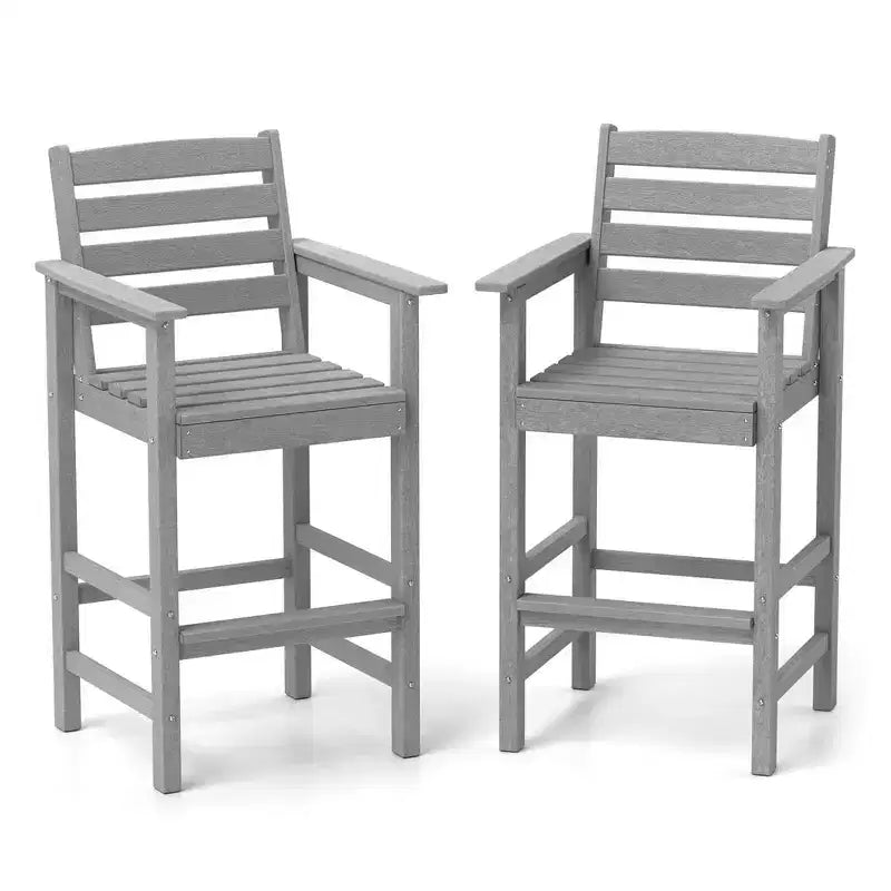 Costway Patio Adirondack Bar Chairs Set of 2 with Wide Armrests & Footrest Backrest Black/Brown/Gray/Navy