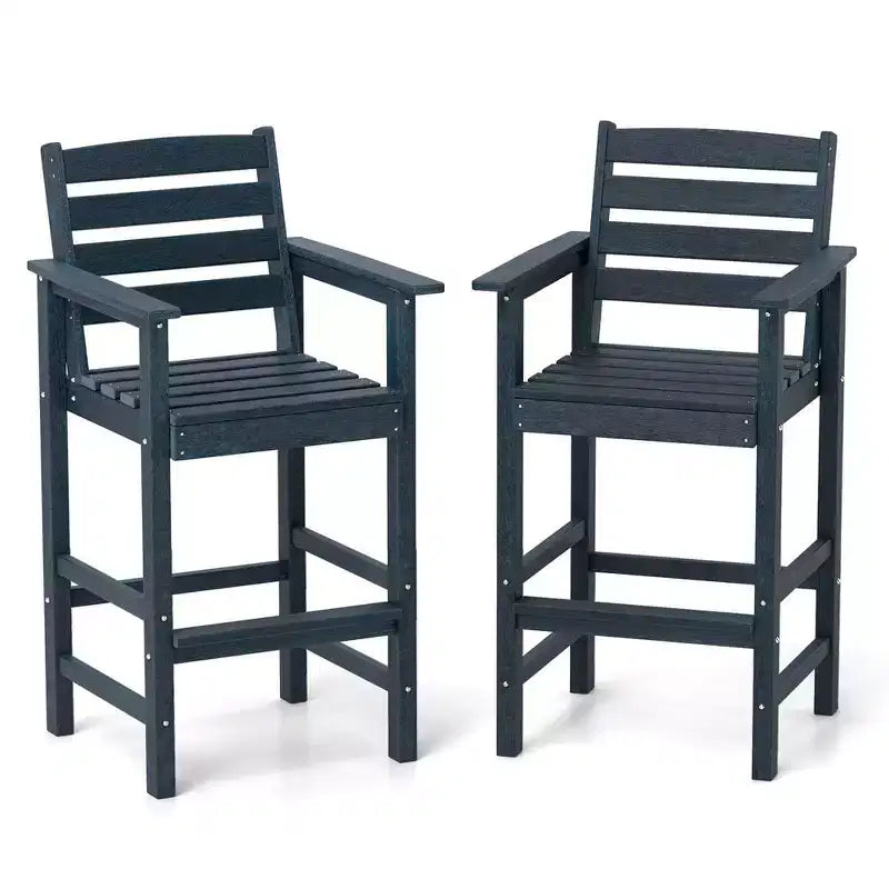 Costway Patio Adirondack Bar Chairs Set of 2 with Wide Armrests & Footrest Backrest Black/Brown/Gray/Navy