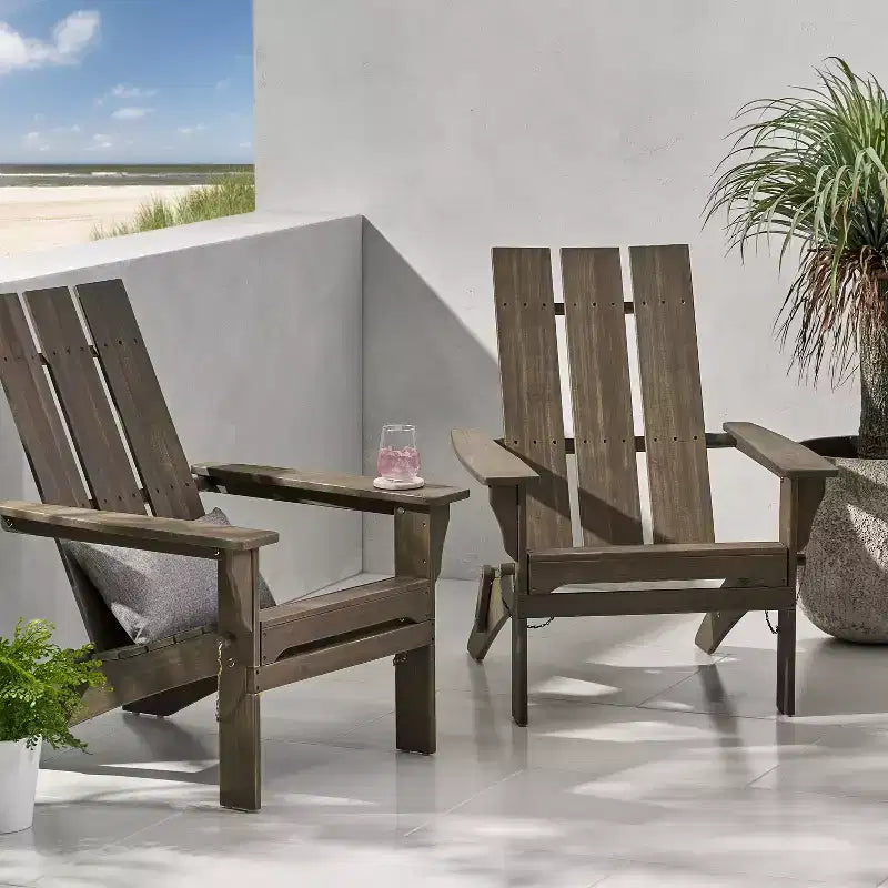 Chaise Adirondack pliante et haute en bois d'acacia GDFStudio Gurekam pour l'extérieur (lot de 2)