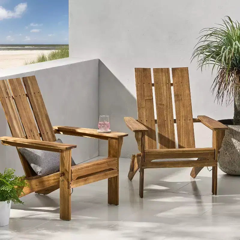 Chaise Adirondack pliante et haute en bois d'acacia GDFStudio Gurekam pour l'extérieur (lot de 2)