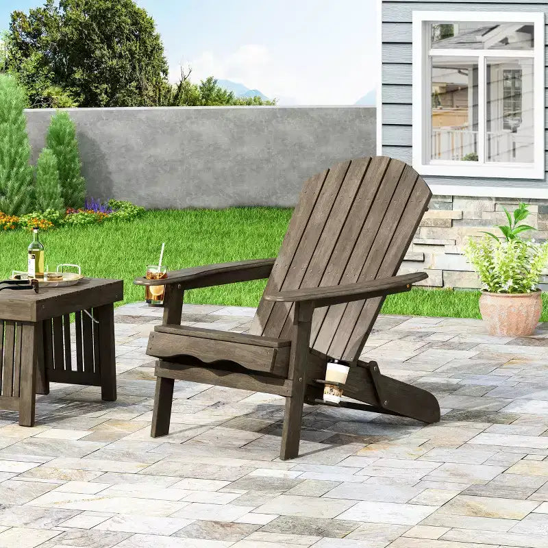 Christopher Knight Home Kandyce Outdoor Acacia Wood Folding Adirondack Chair with Cup Holder
