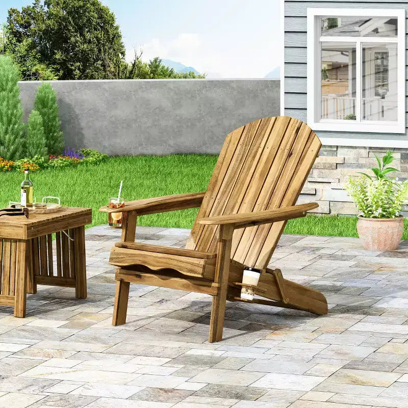 Christopher Knight Home Kandyce Outdoor Acacia Wood Folding Adirondack Chair with Cup Holder