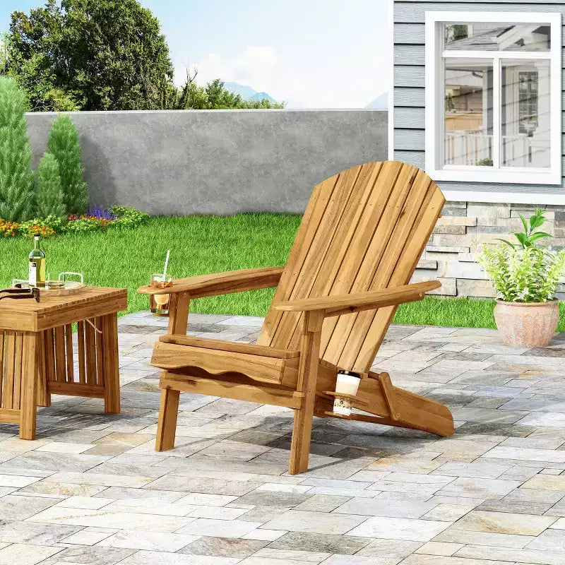 Christopher Knight Home Kandyce Outdoor Acacia Wood Folding Adirondack Chair with Cup Holder