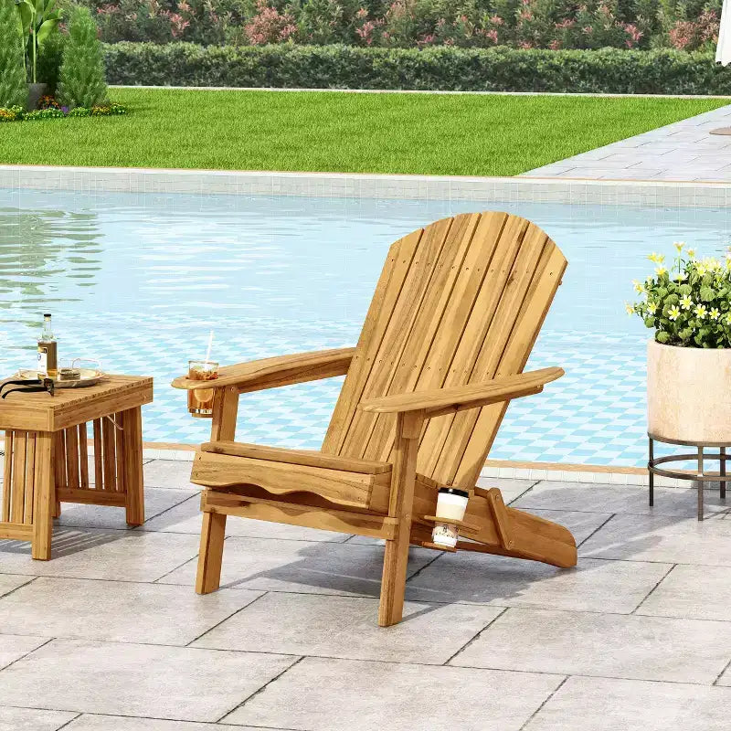 Christopher Knight Home Kandyce Outdoor Acacia Wood Folding Adirondack Chair with Cup Holder