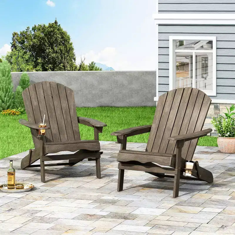 Christopher Knight Home Kandyce Outdoor Acacia Wood Folding Adirondack Chair with Cup Holder (Set of 2)