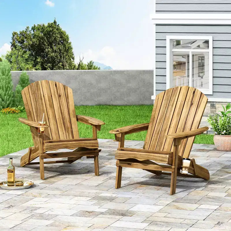 Christopher Knight Home Kandyce Outdoor Acacia Wood Folding Adirondack Chair with Cup Holder (Set of 2)