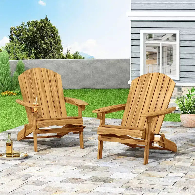 Christopher Knight Home Kandyce Outdoor Acacia Wood Folding Adirondack Chair with Cup Holder (Set of 2)