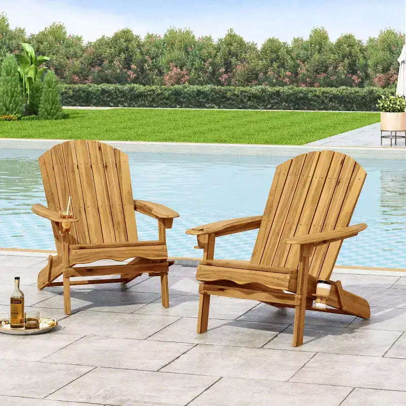 Christopher Knight Home Kandyce Outdoor Acacia Wood Folding Adirondack Chair with Cup Holder (Set of 2)