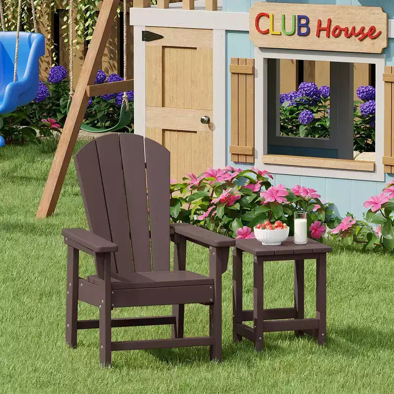 WestinTrends Malibu 2-Piece Kids Outdoor HDPE Adirondack Chair With Square Side Table Set