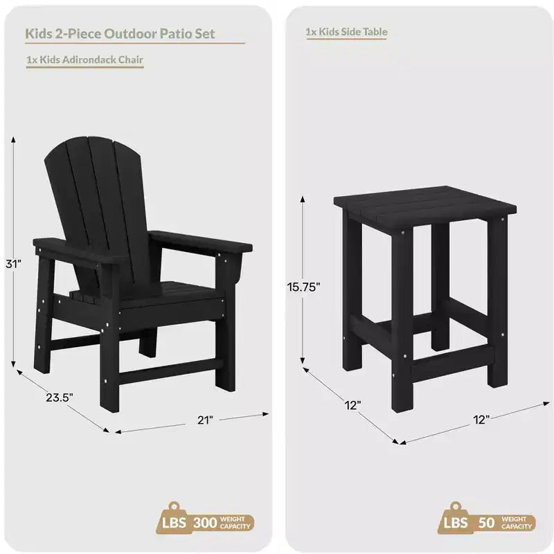 WestinTrends Malibu 2-Piece Kids Outdoor HDPE Adirondack Chair With Square Side Table Set
