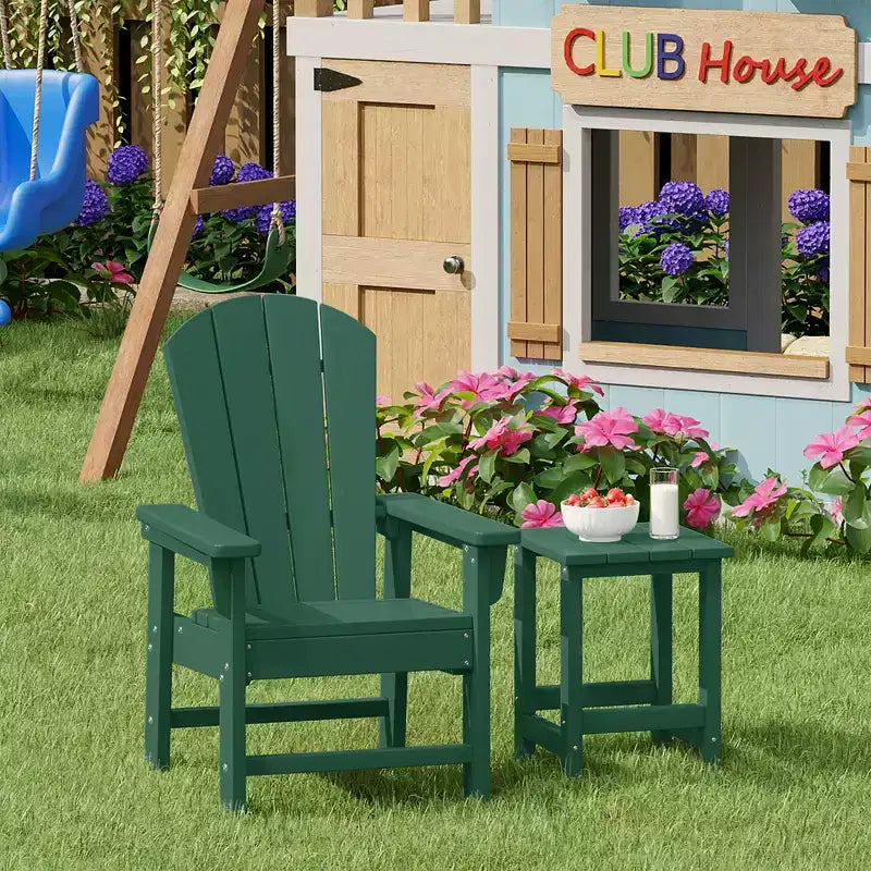 WestinTrends Malibu 2-Piece Kids Outdoor HDPE Adirondack Chair With Square Side Table Set