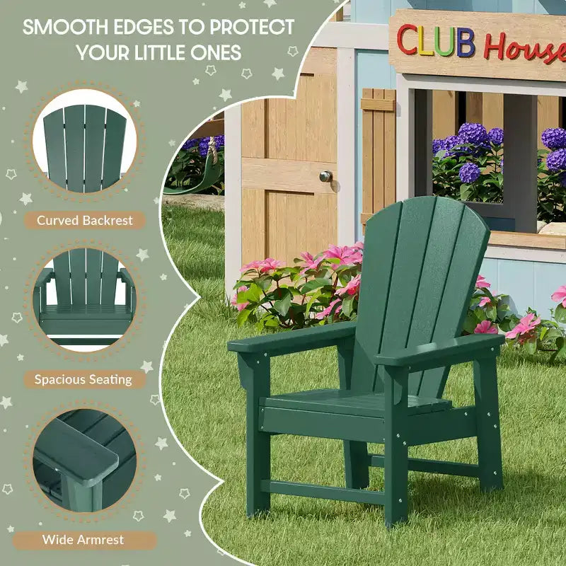 WestinTrends Malibu 2-Piece Kids Outdoor HDPE Adirondack Chair With Square Side Table Set