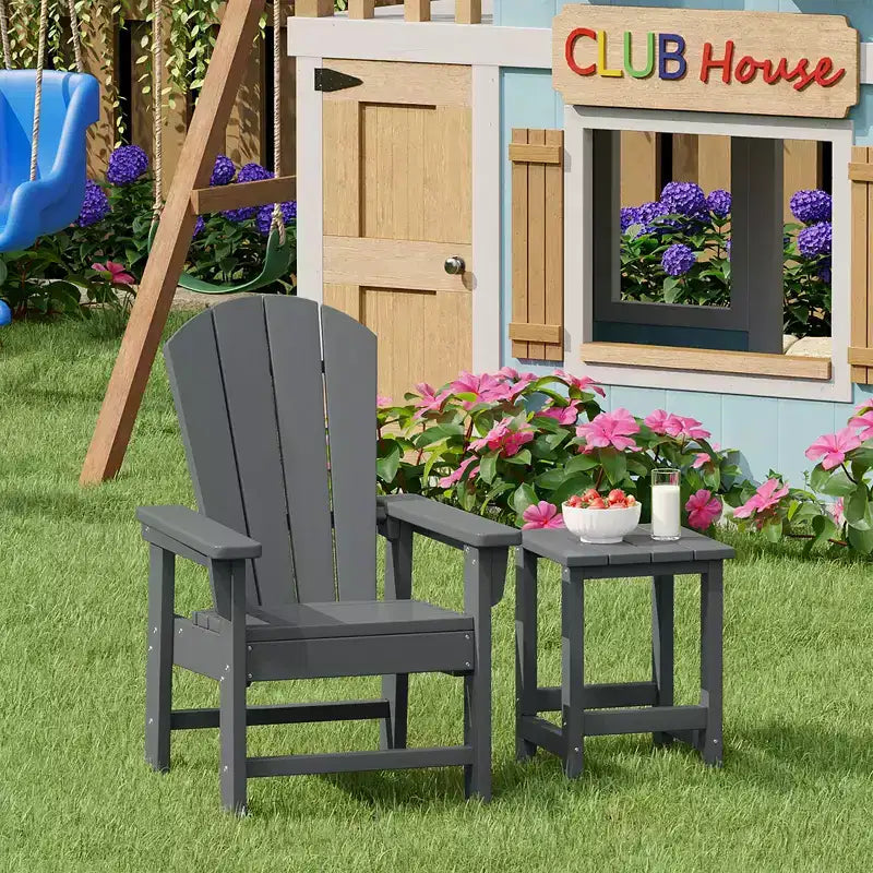 WestinTrends Malibu 2-Piece Kids Outdoor HDPE Adirondack Chair With Square Side Table Set