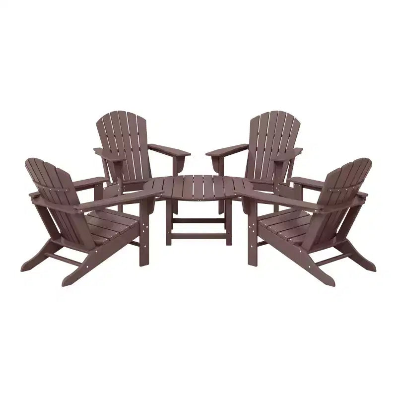 WestinTrends Dylan 5-Piece Outdoor Patio HDPE Adirondack Chair With Round Coffee Table Conversation Set