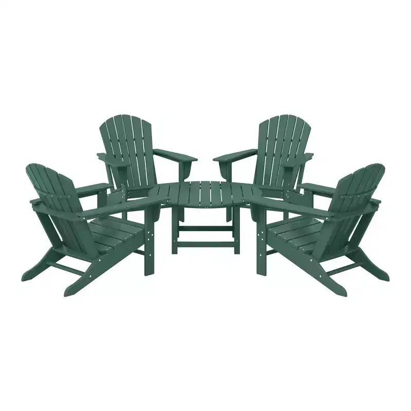 WestinTrends Dylan 5-Piece Outdoor Patio HDPE Adirondack Chair With Round Coffee Table Conversation Set